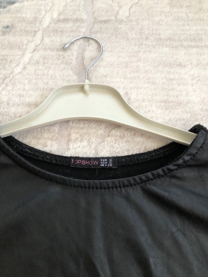 Kemer Detaylı Siyah deri Kadın Bluz - Görsel 3