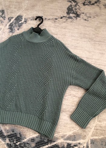 Yeşil Balıkçı Yaka Örgü Kadın Kazak - Görsel 3