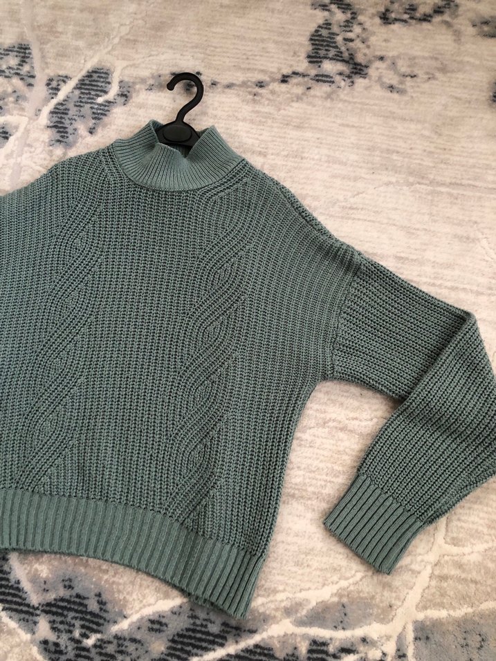 Yeşil Balıkçı Yaka Örgü Kadın Kazak - Görsel 3