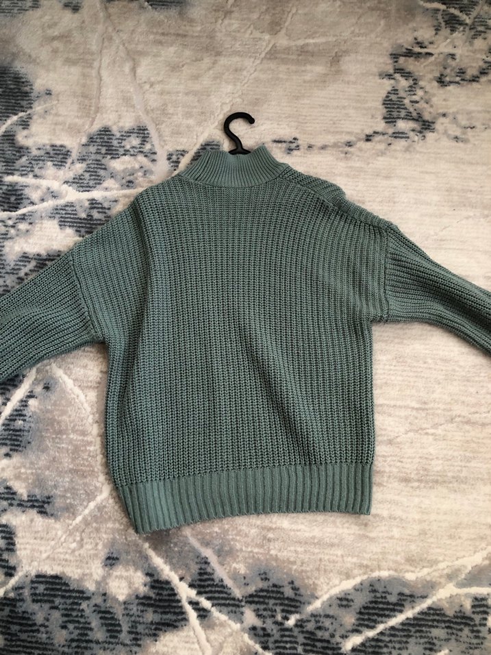 Yeşil Balıkçı Yaka Örgü Kadın Kazak - Görsel 4