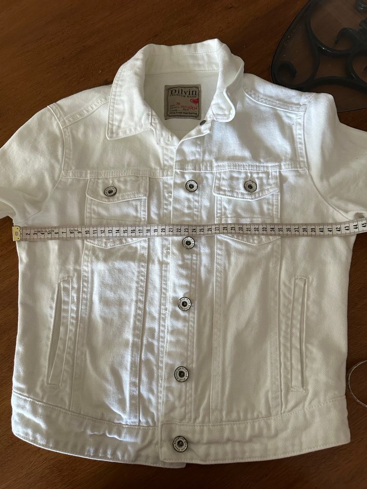 Düğmeli Beyaz Kısa Kollu Denim Ceket - Görsel 4