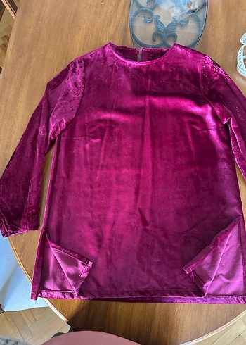 Bordo ince kadife Uzun Kollu  tunik - Görsel 3