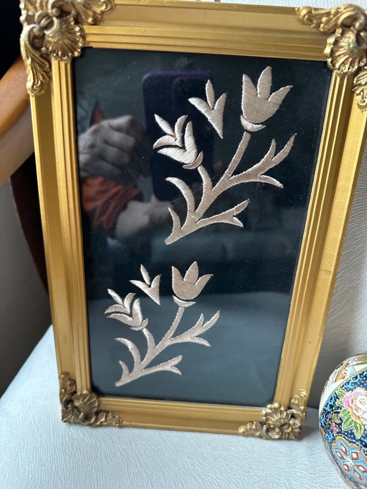 Altın Renkli Çiçek Desenli İkili Tablo hediyeli - Görsel 2