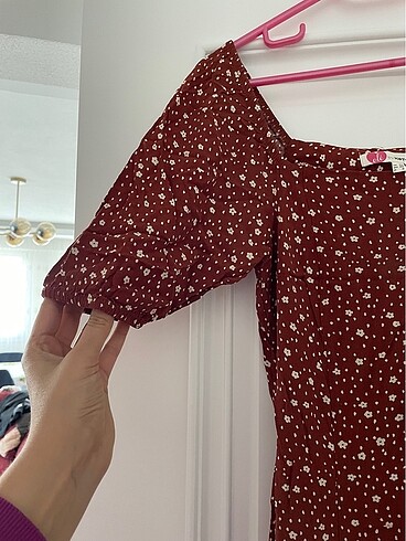 34 Beden Kiremit rengi çiçekli mini elbise