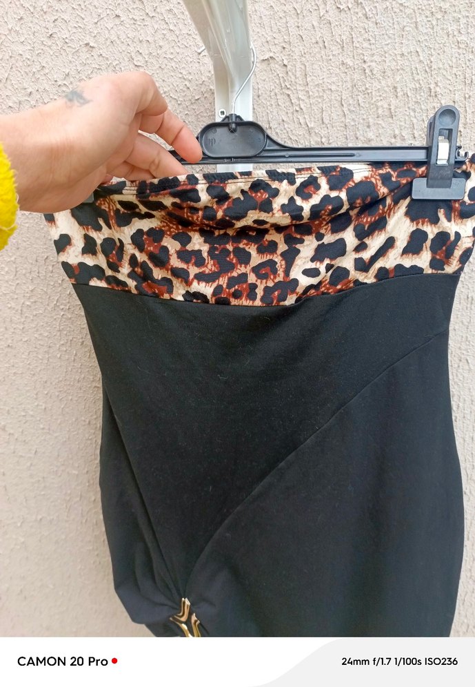 Leopar Desenli Siyah Mini Straplez Elbise - Görsel 2