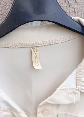 Düğmeli Gri Kadın Uzun Kollu Gömlek suni deri - Görsel 3