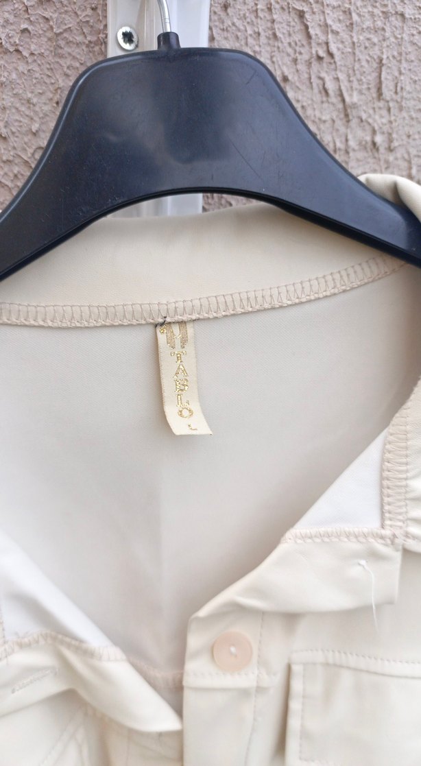 Düğmeli Gri Kadın Uzun Kollu Gömlek suni deri - Görsel 3