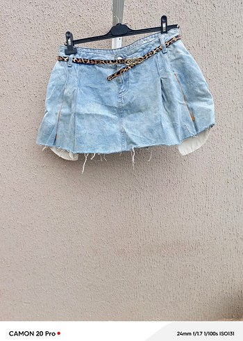 Bağlamalı Açık Mavi Mini Denim Etek - Görsel 4
