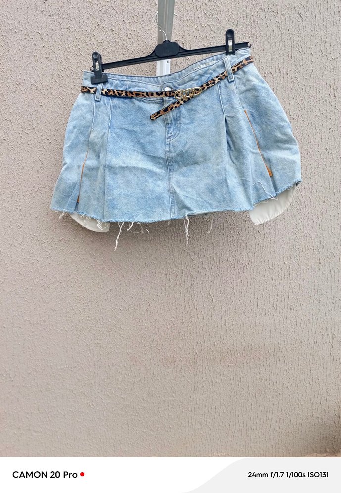 Bağlamalı Açık Mavi Mini Denim Etek - Görsel 4