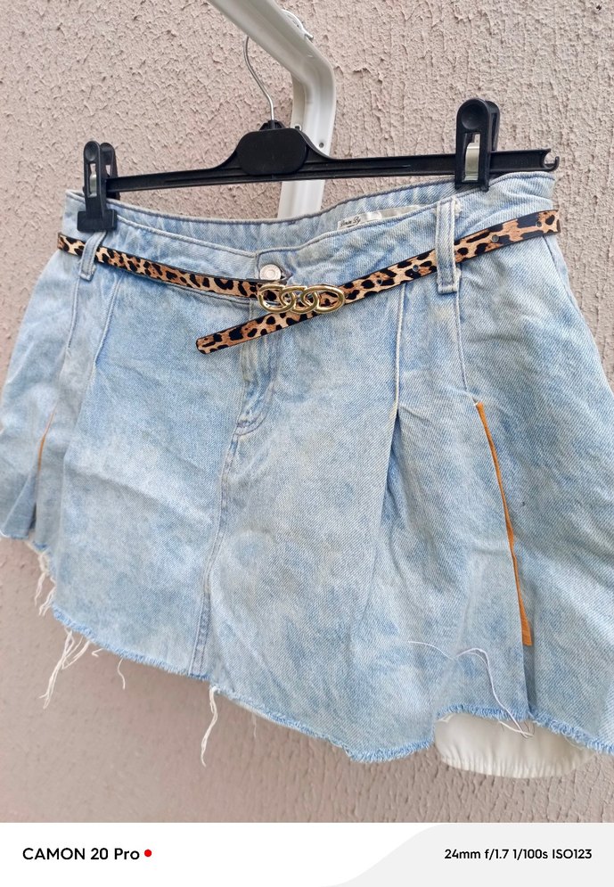 Bağlamalı Açık Mavi Mini Denim Etek - Görsel 2