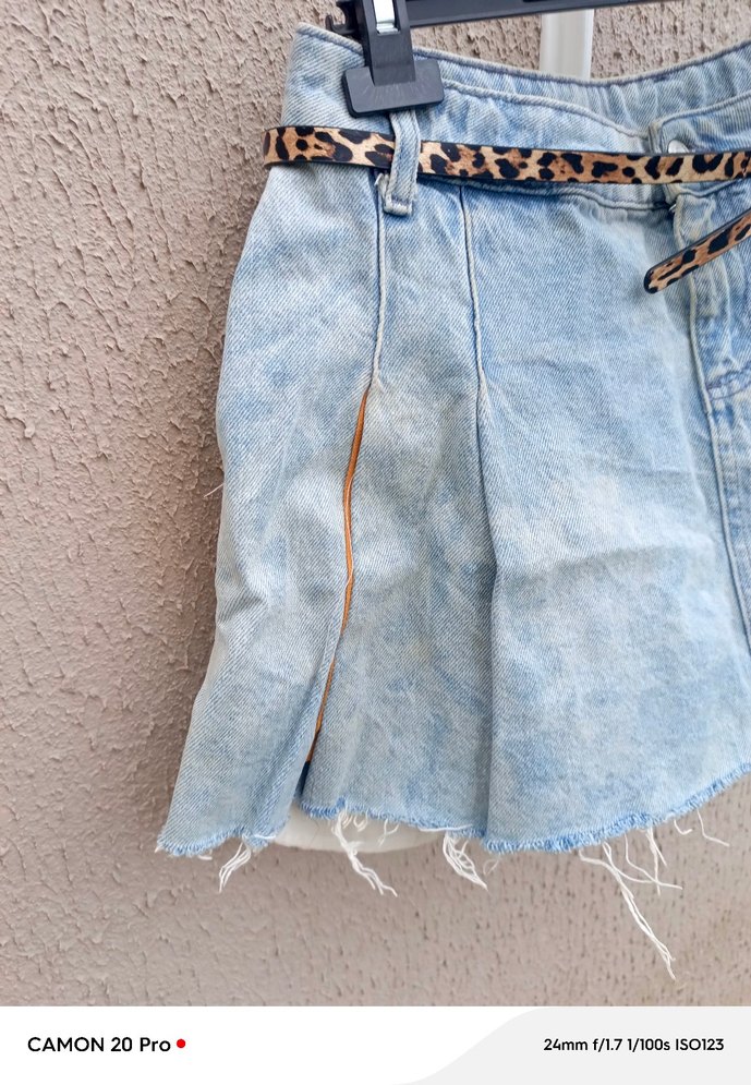 Bağlamalı Açık Mavi Mini Denim Etek - Görsel 3
