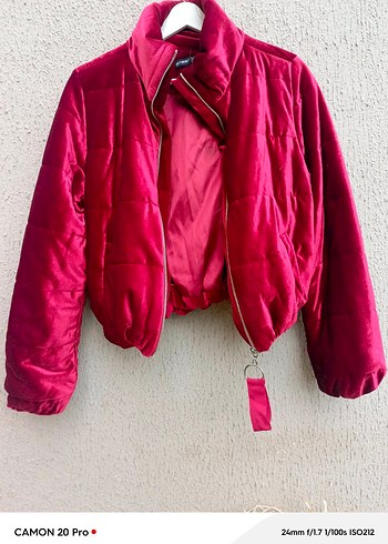 Bordo Kadın Kısa Fermuarlı Ceket - Görsel 2