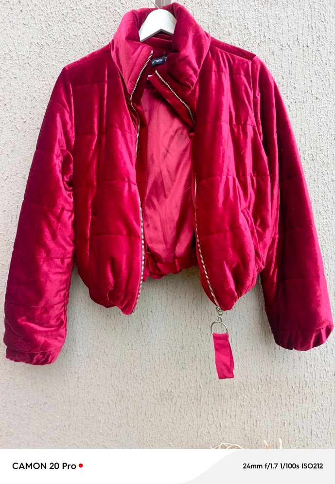 Bordo Kadın Kısa Fermuarlı Ceket - Görsel 2