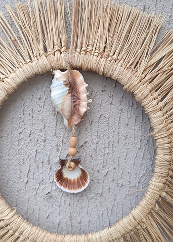 Deniz kabuklu doğal hasır duvar aynası - Görsel 2