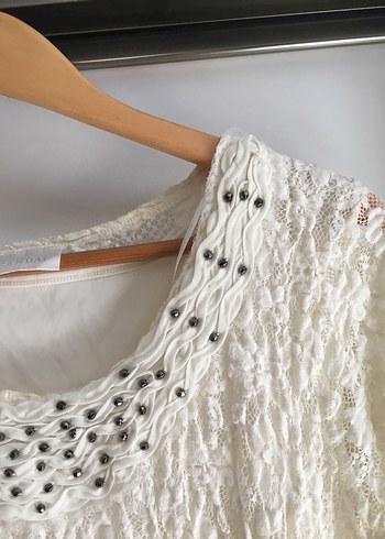 Dantel Detaylı Beyaz Kısa Kollu Kadın Bluz - Görsel 6