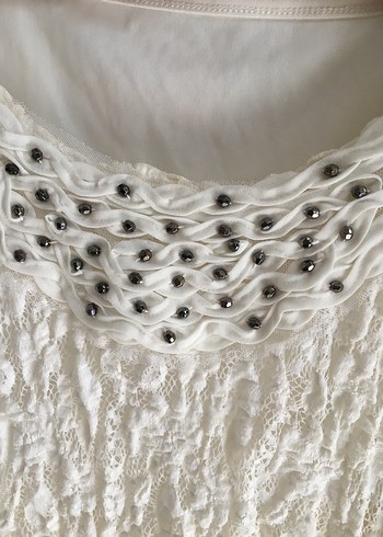 Dantel Detaylı Beyaz Kısa Kollu Kadın Bluz - Görsel 7