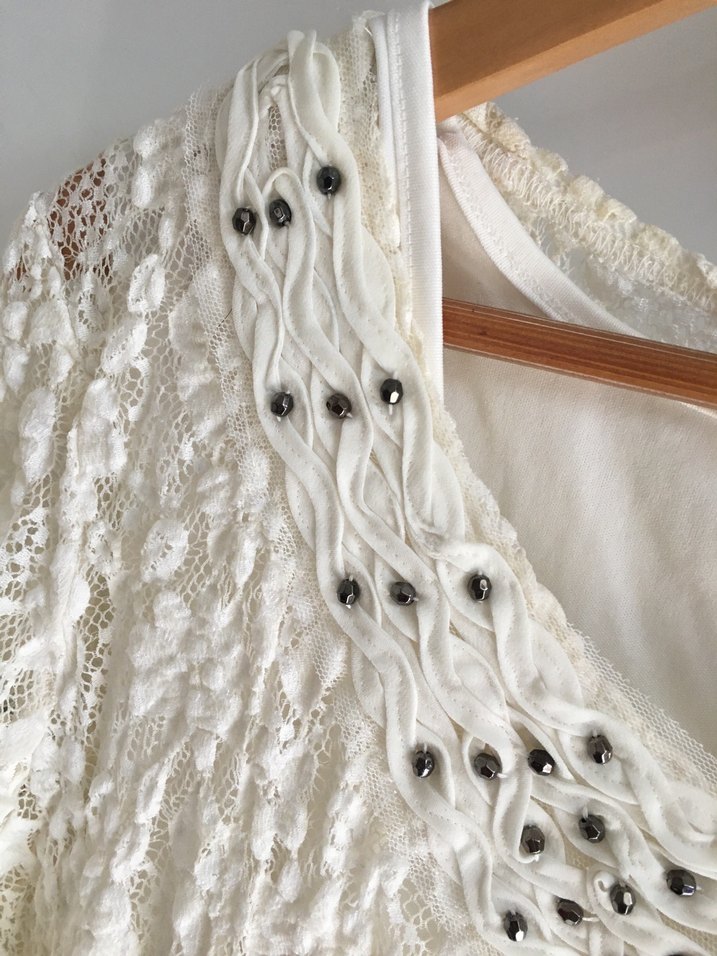 Dantel Detaylı Beyaz Kısa Kollu Kadın Bluz - Görsel 4