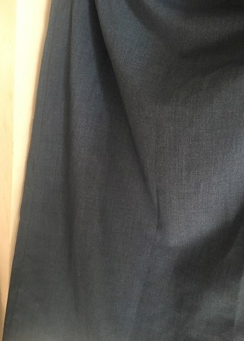 Drapeli Midi Keten Kadın Etek - Lacivert - Görsel 4