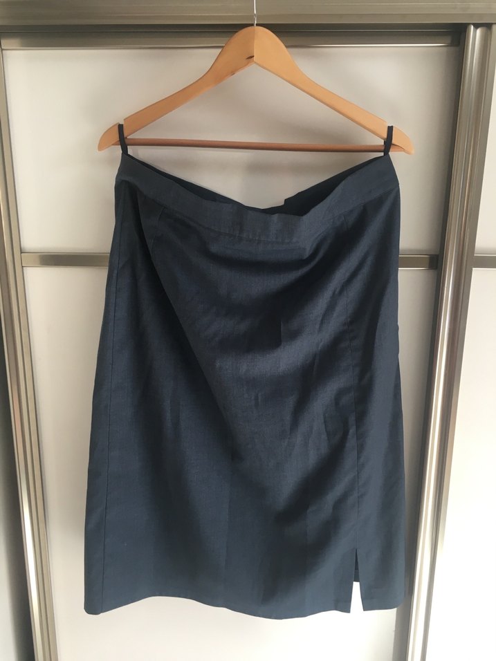 Drapeli Midi Keten Kadın Etek - Lacivert - Görsel 3