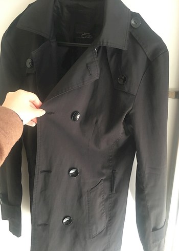 Siyah Midi Düğmeli Kadın Trençkot - Görsel 6