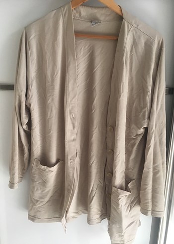 Bej Midi Kadın Keten Hırka - Görsel 3