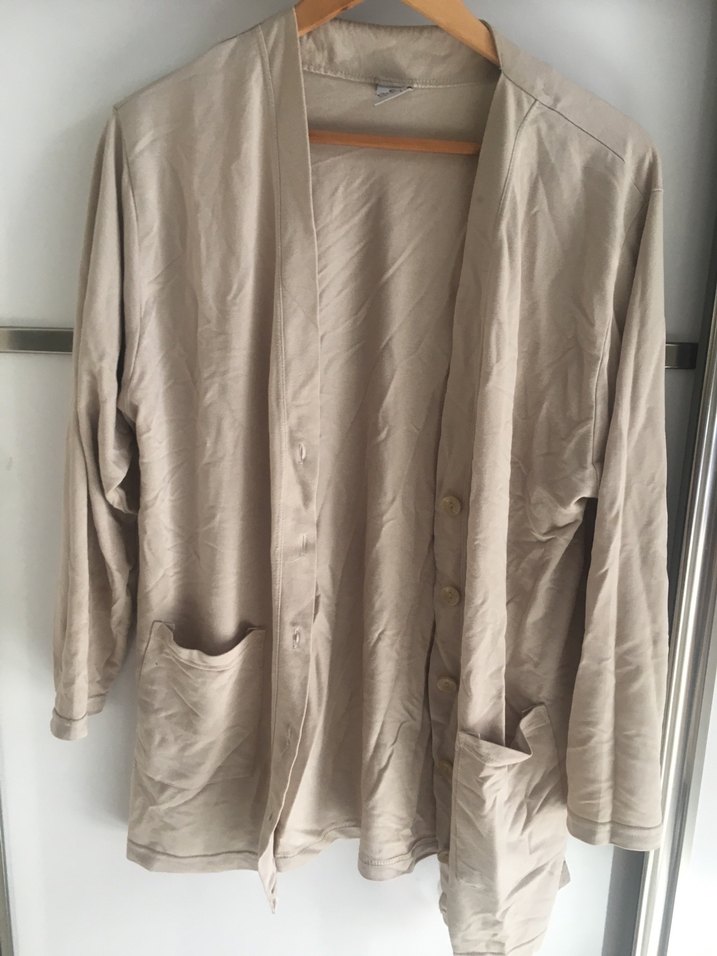 Bej Midi Kadın Keten Hırka - Görsel 3