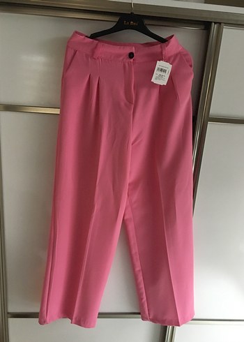 Düğmeli Pembe  Kadın Kumaş Pantolon - Görsel 2