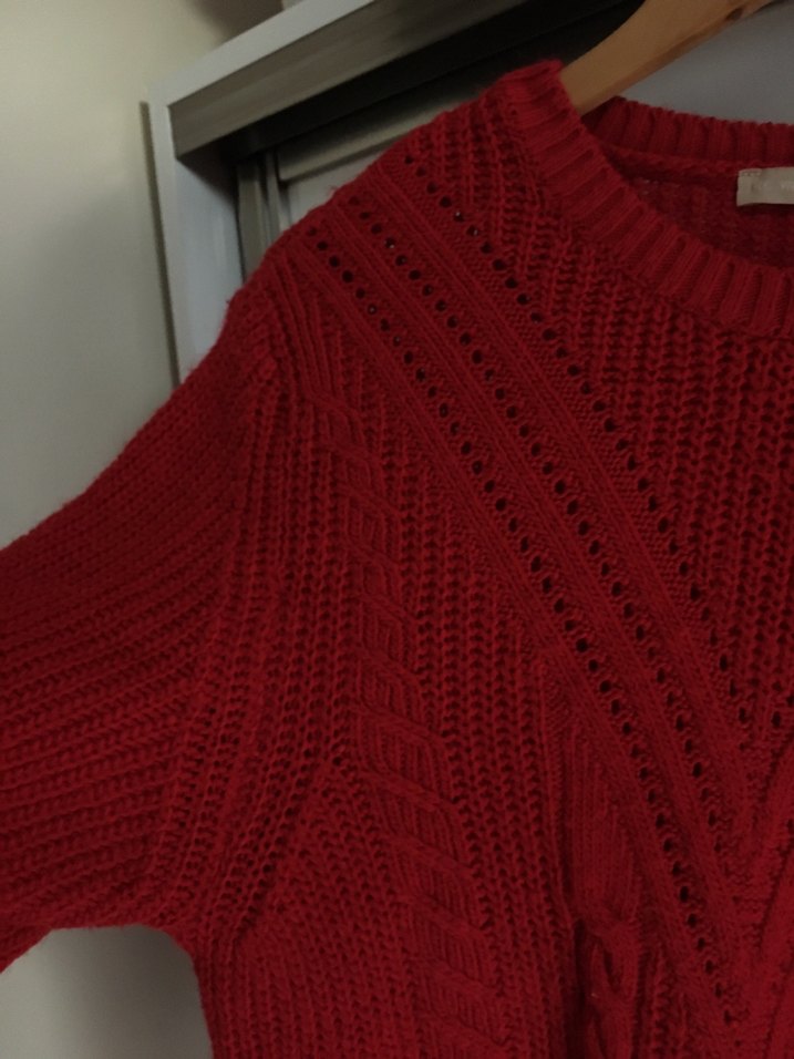 Kırmızı Kadın Örgü Triko Kazak - Görsel 3