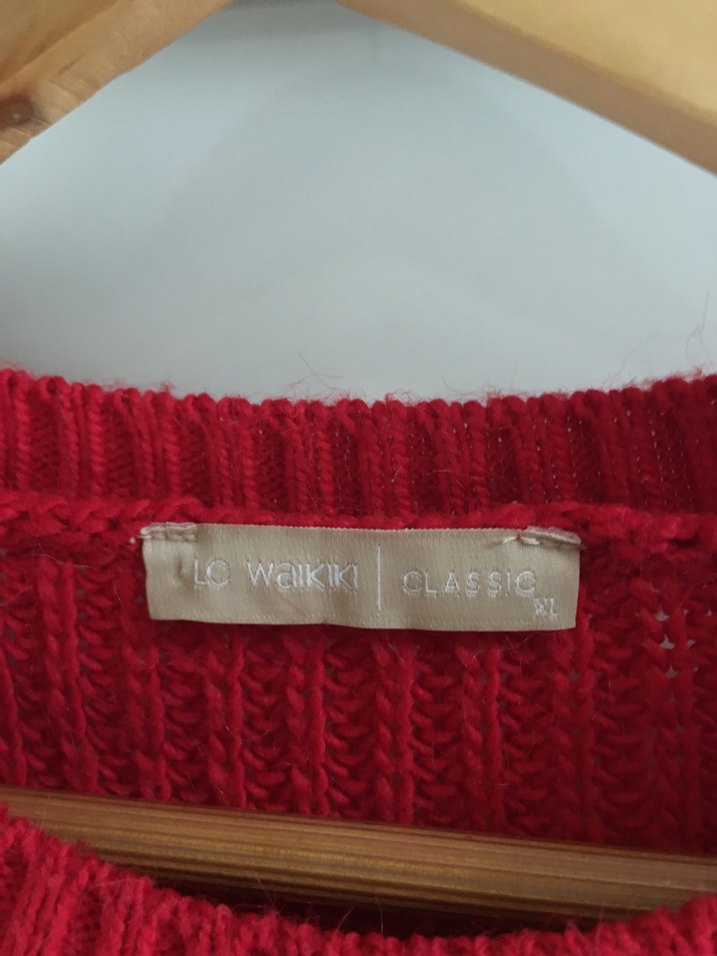 Kırmızı Kadın Örgü Triko Kazak - Görsel 5