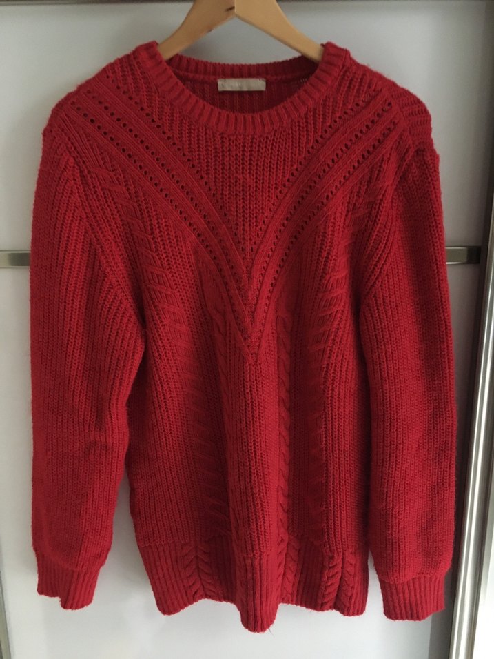 Kırmızı Kadın Örgü Triko Kazak - Görsel 2