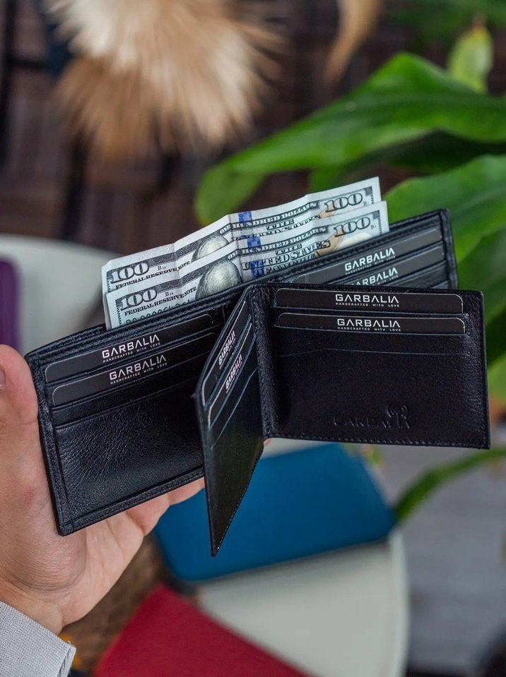 ERKEK SİYAH DERİ CÜZDAN ÇOK BÖLMELİ RFİD KORUMALI HAKİKİ DERİ - Görsel 5