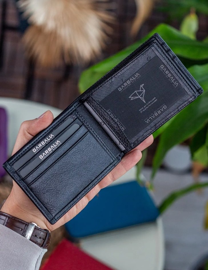 ERKEK SİYAH DERİ CÜZDAN ÇOK BÖLMELİ RFİD KORUMALI HAKİKİ DERİ - Görsel 4