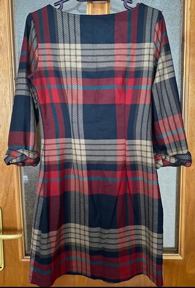 Bordo Ekose Midi Kadın Elbise - Görsel 2