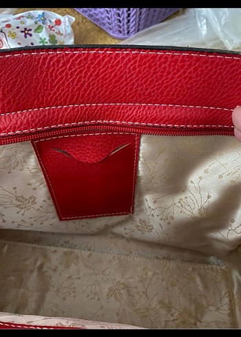 Klasik Kırmızı Deri Kadın Çanta - Görsel 3