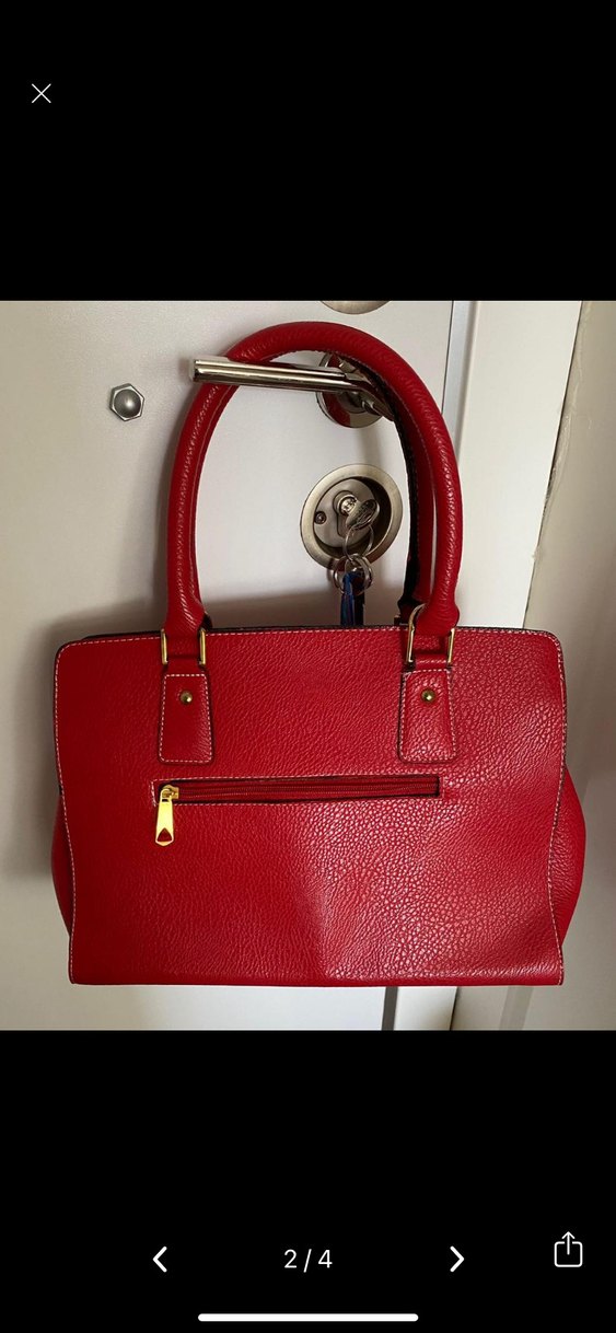 Klasik Kırmızı Deri Kadın Çanta - Görsel 2