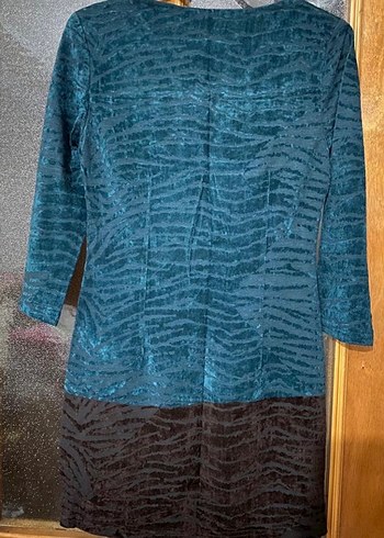 Uzun Kollu Turkuaz Desenli mini elbise - Görsel 2