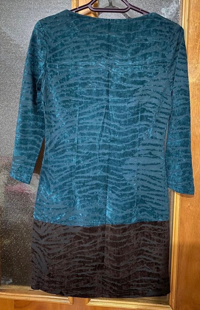 Uzun Kollu Turkuaz Desenli mini elbise - Görsel 2