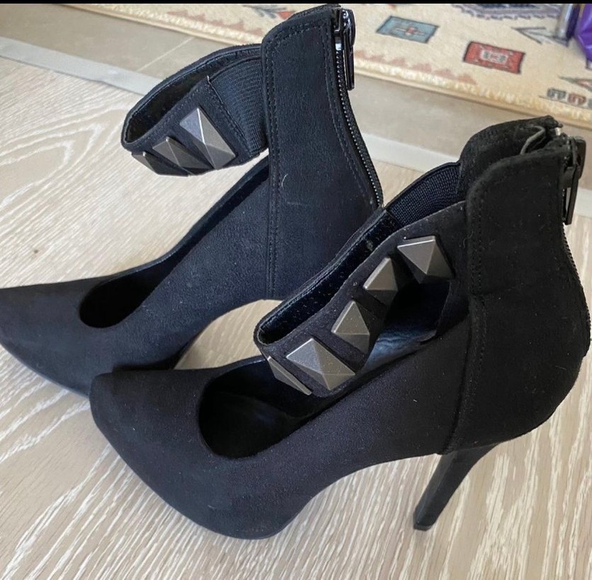 Siyah Süet Kemerli Kadın  Topuklu Ayakkabı - Görsel 5