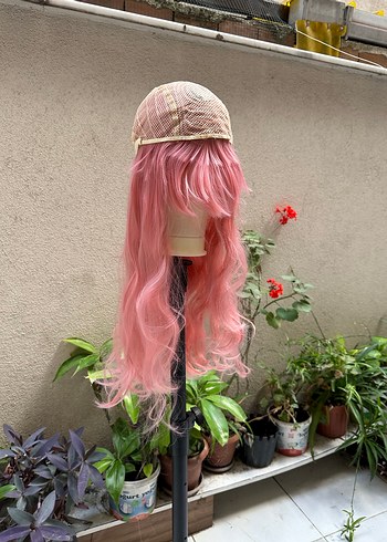 Beden pembe Renk Pembe Dantel Detaylı Dalgalı Kadın Peruk