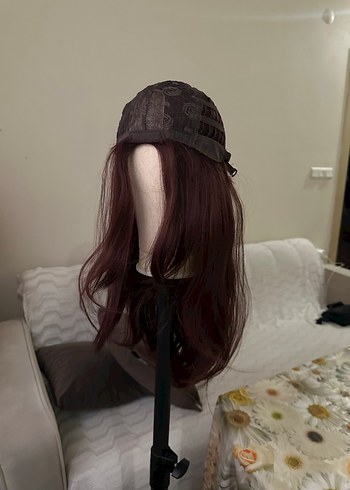 Bordo Sentetik Kumaş Uzun Kadın Peruk - Görsel 15