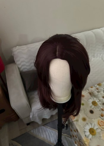 Bordo Sentetik Kumaş Uzun Kadın Peruk - Görsel 10