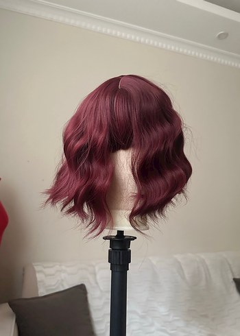 Bordo Vintage Dalgalı Sentetik Peruk - Görsel 4