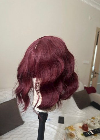 Bordo Vintage Dalgalı Sentetik Peruk - Görsel 5