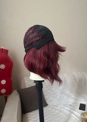 Bordo Vintage Dalgalı Sentetik Peruk - Görsel 8