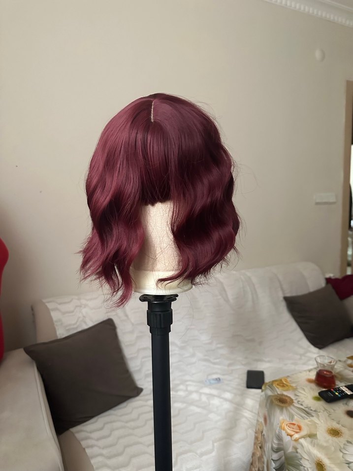 Bordo Vintage Dalgalı Sentetik Peruk - Görsel 2