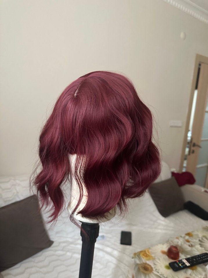 Bordo Vintage Dalgalı Sentetik Peruk - Görsel 5