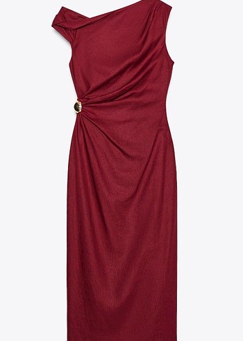 Zara Bordo Drapeli Uzun Elbise