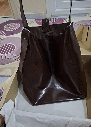 Beden Zara bordo buyuk kese canta