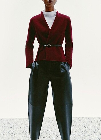 Zara bordo kemerlı ceket hırka