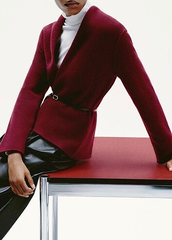 Zara Zara bordo kemerlı ceket hırka